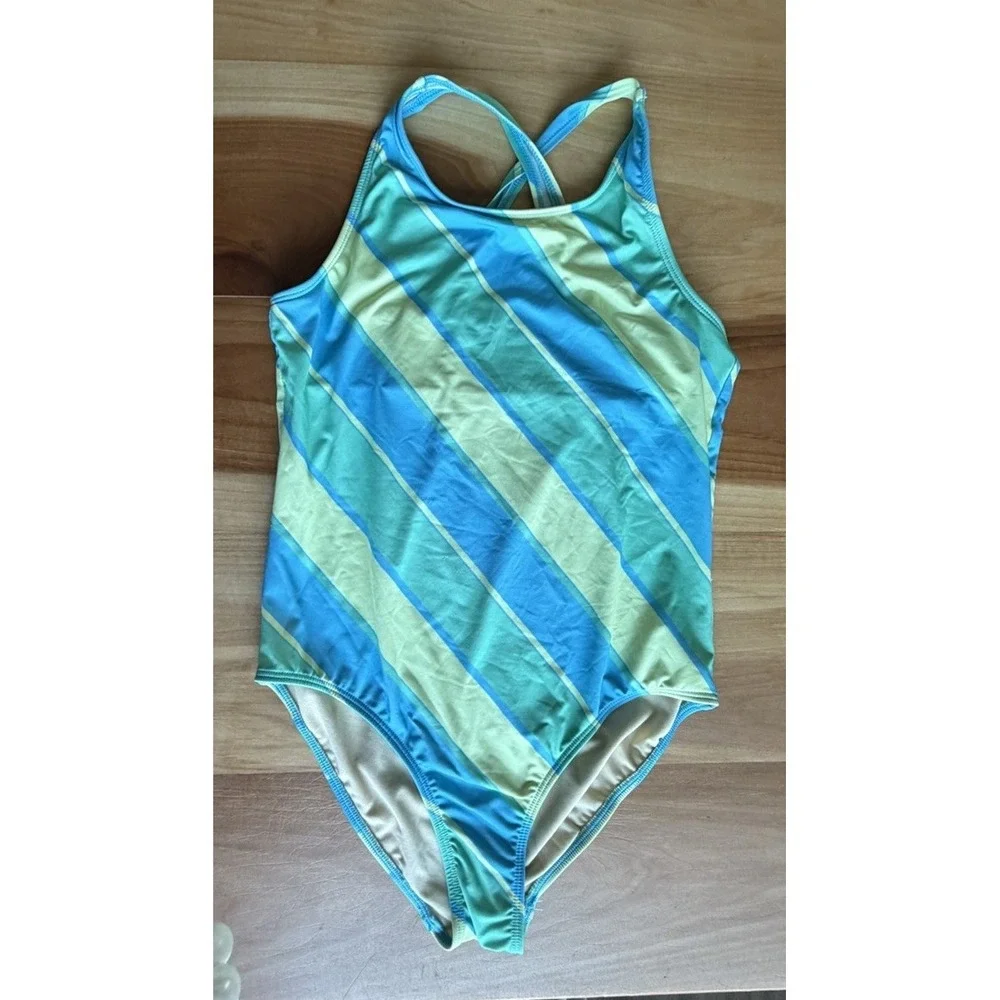 Lot Of 3 Lands End Swimsuits Girls Plus Size 10-12 Pink Blue Purple Green EUC